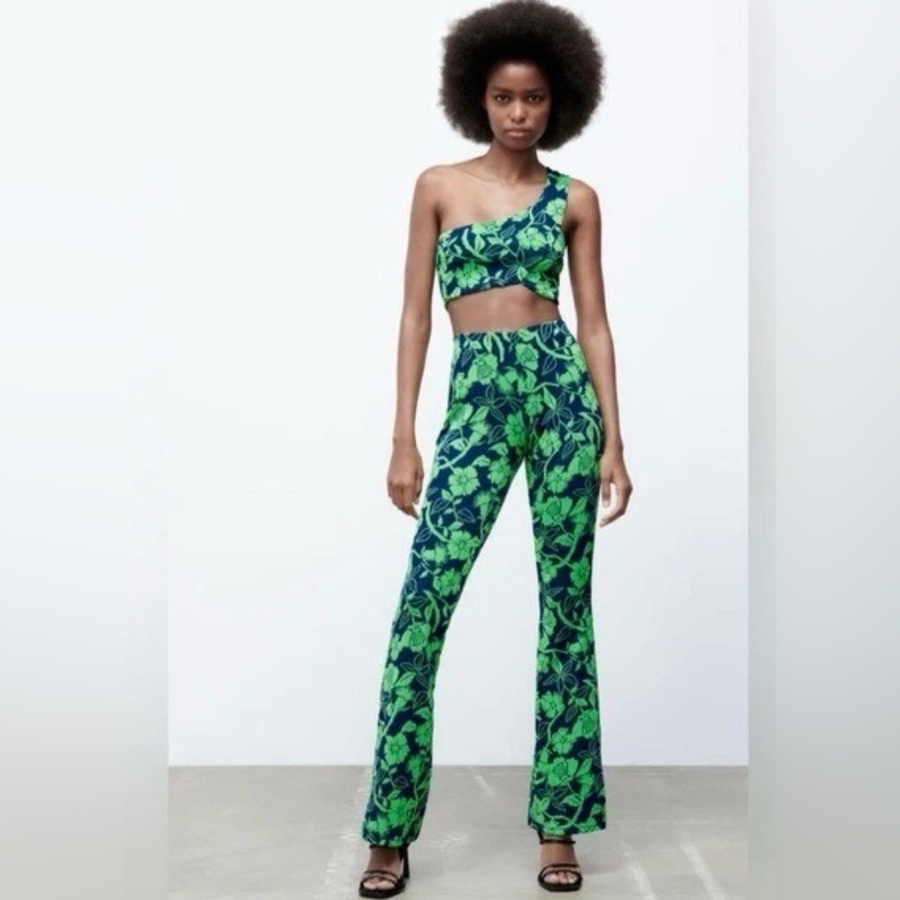 Zara Green and Black Boot Cut Flare Pants